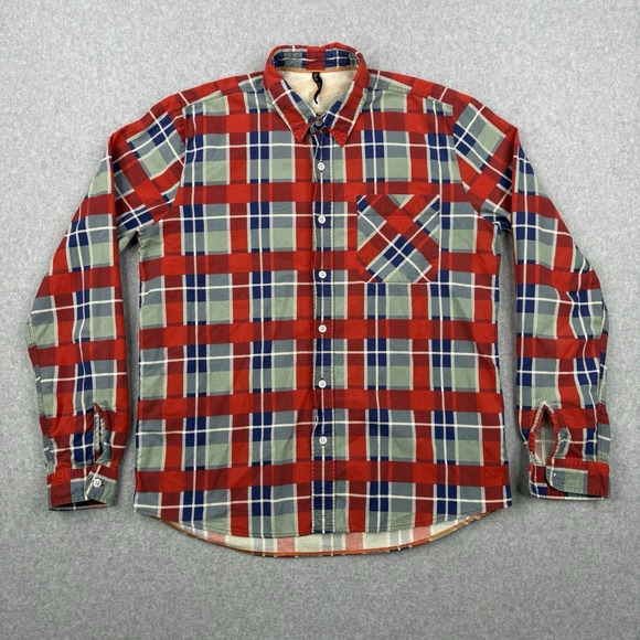 Nudie Jeans Co Shirt Mens‎ Medium Red Blue Plaid Flannel Button Up Long Sleeve - Picture 1 of 11